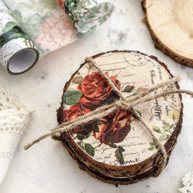 DIY Collage Paper Coasters Made From Wood Scraps